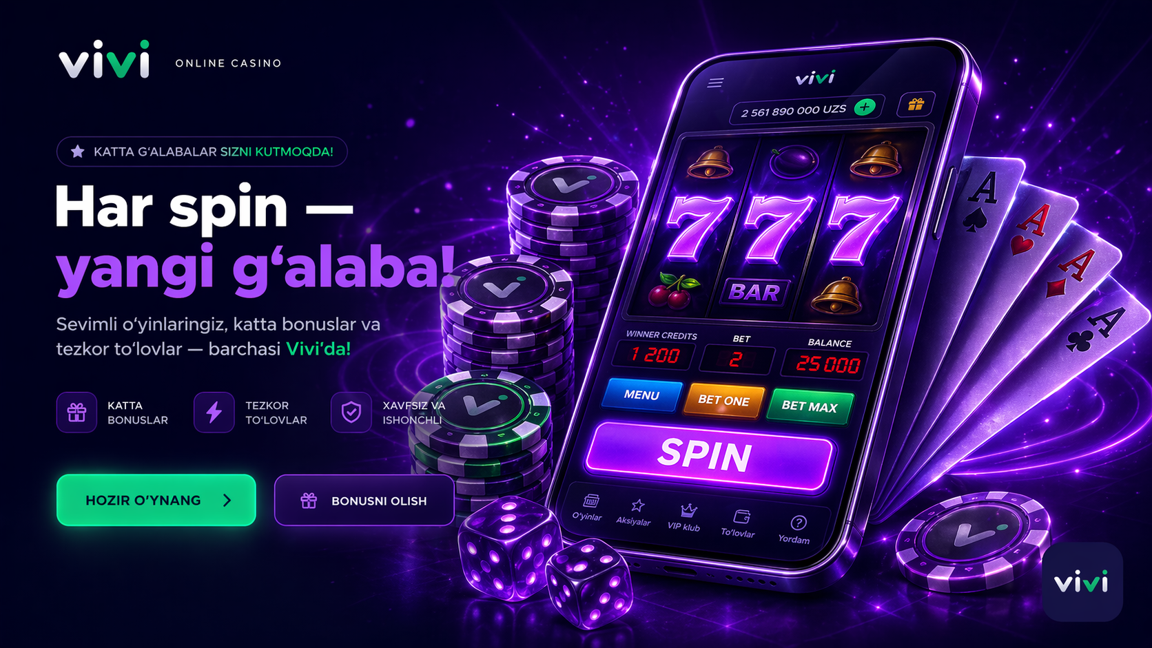 Vivi UZ mobil ilovasi, depozit UZ, online broker va free bets online